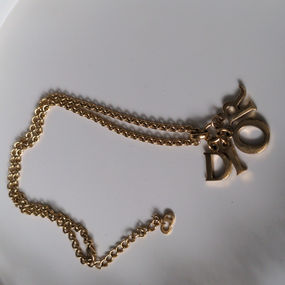 Vintage Dior Gold Spell Letter Drop Necklace